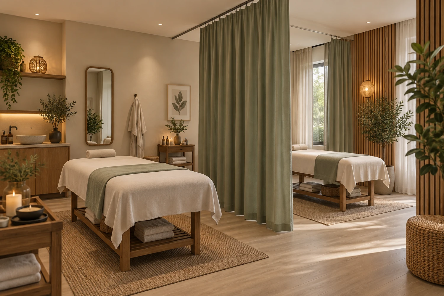 Оливковые шторы разделяют массажные зоны SPA